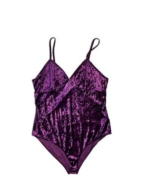 Beautiful Jewel Tone Crushed Velvet V-Neck Bodysuit - Wine Color